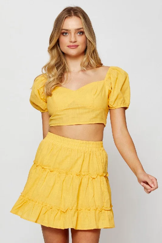 Women's Holiday Clothing Orange Frill Short Skater Skirt