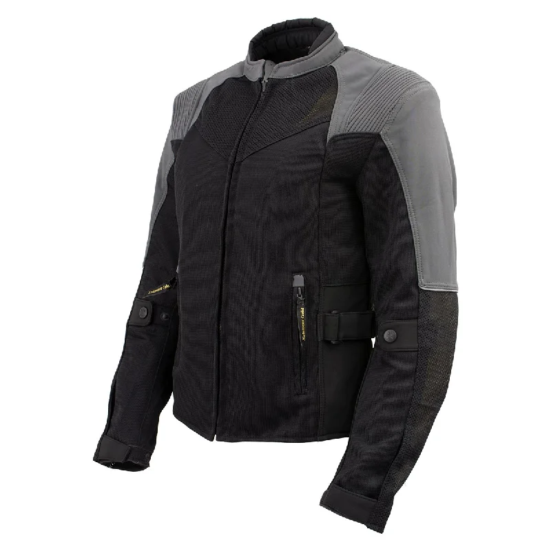 Women's Formal Apparel Xelement 'Gold Series' XS22007 Women's 'Be Cool' Black and Grey Armored Textile with Soft-Shell Motorcycle Jacket