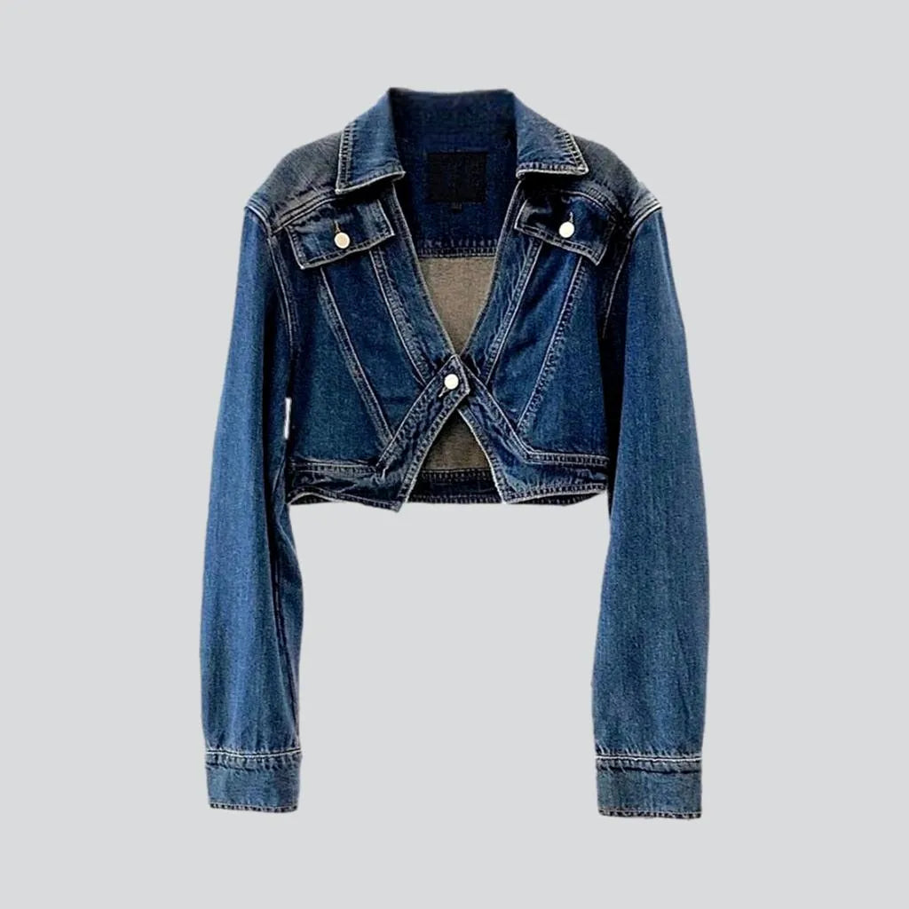 Comfortable Women's Attire Vintage v-neck jean jacket
 for ladies