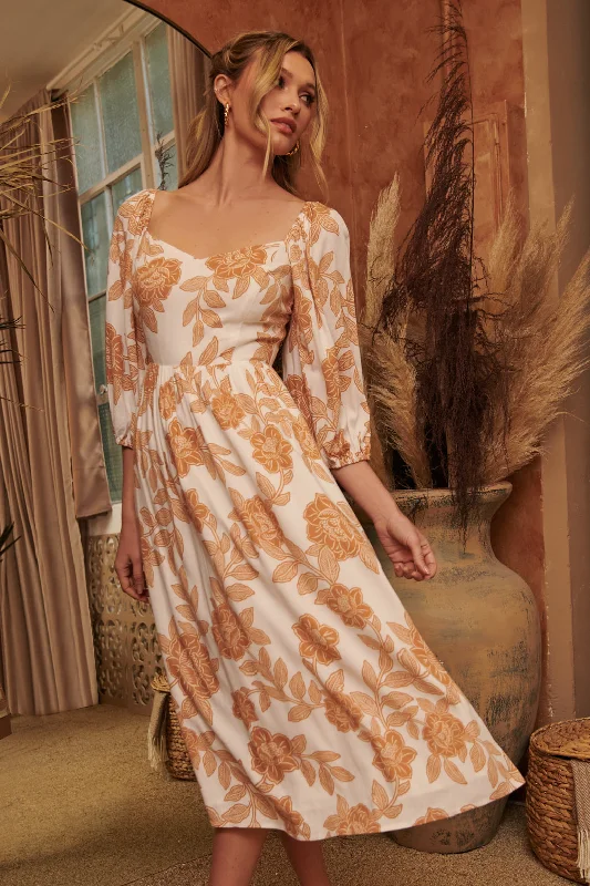 Women's Transitional Attire Essenna Floral Granger Puff Sleeve Midi Dress