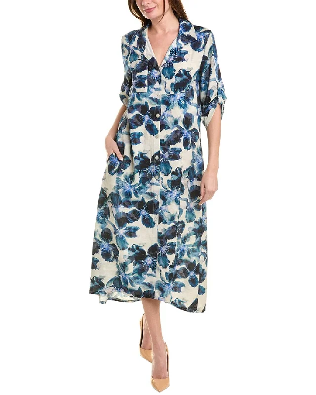 Chic Women's Clothing for Work and Travel Joseph Ribkoff Floral Linen-Blend Shirtdress