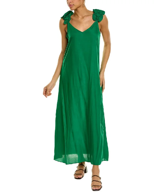 Vintage Women's Fashion Vince Camuto Ruffle Shoulder Maxi Dress