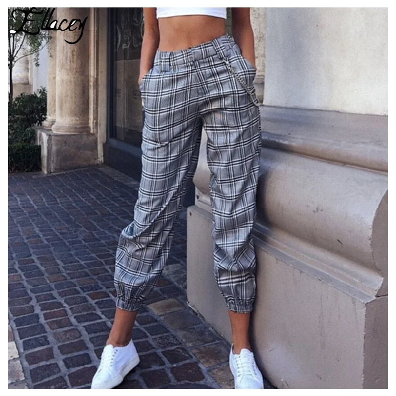 Women's Clothes And Garments Spring Plaid Cargo Pants Vintage Casual for Women